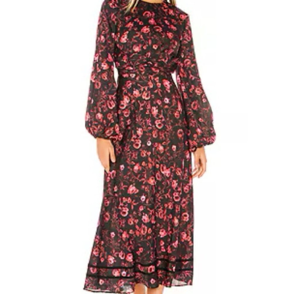 Genius Midi Dress in Black Rose Garden